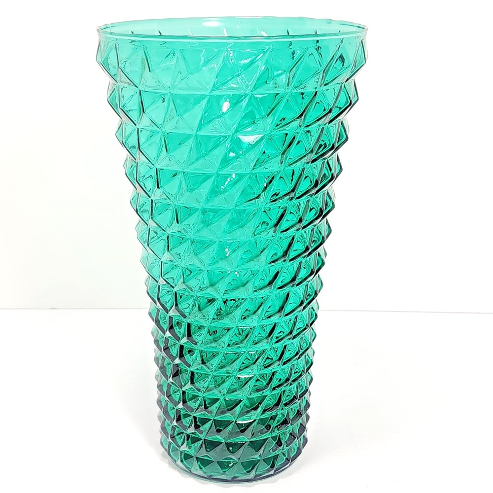 Vintage 10" tall‎ Green Vase Rossini Empoli Italy Pineapple Diamond Point MCM